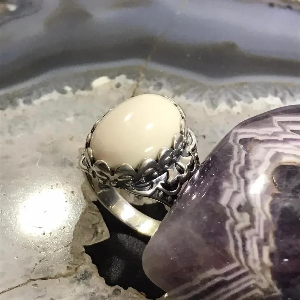 Carolyn Pollack Sterling Silver Oval White Jasper Dome Ring Size 9 For Women - Picture 5 of 10